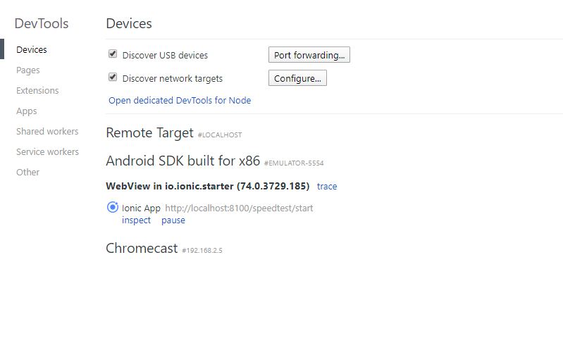 chrome inspect devices